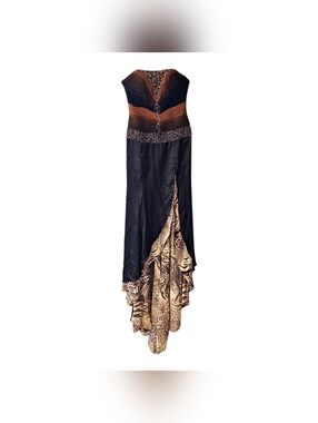 VTG Alyce Designs Ombre Leopard Beaded Gown Y2K XS Slit Waterfall Ruffle Sequin